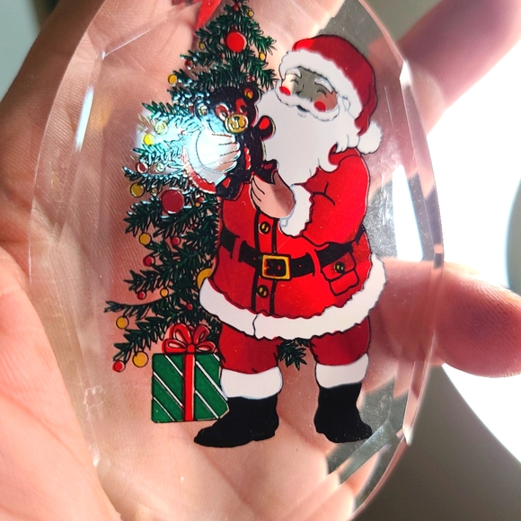 10 Vintage Amsun Santa Christmas Ornament Acrylic 1977 - 1979.Great condition